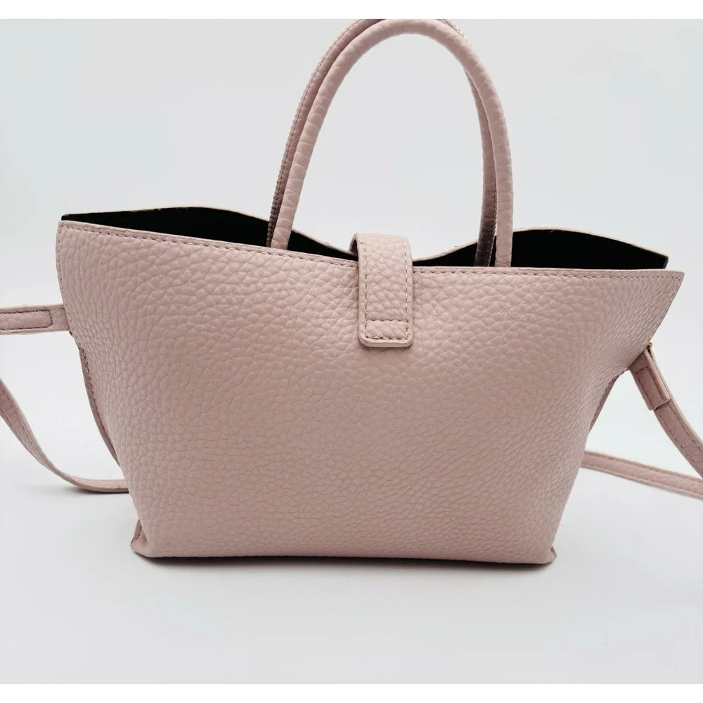 Blush Pink Pebbled Faux Leather Satchel Crossbody‎ Tote Bag Gold Hardware